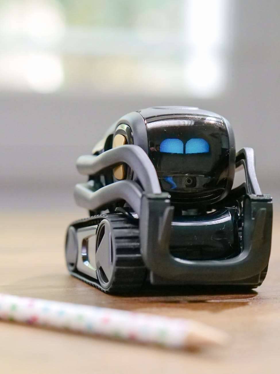 selective focus of miniature black toy